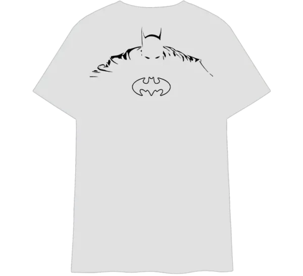 Polo clásico negro con diseño de Batman en silueta oscura, con el logo icónico en el centro.