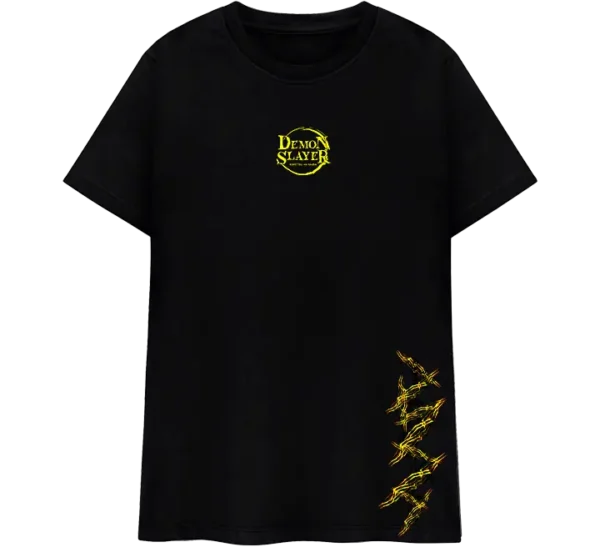 Polo clásico negro con diseño de Zenitsu Agatsuma en acción, con efectos eléctricos y estilo anime.