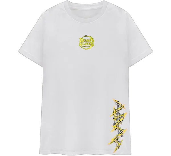 Polo clásico negro con diseño de Zenitsu Agatsuma en acción, con efectos eléctricos y estilo anime.